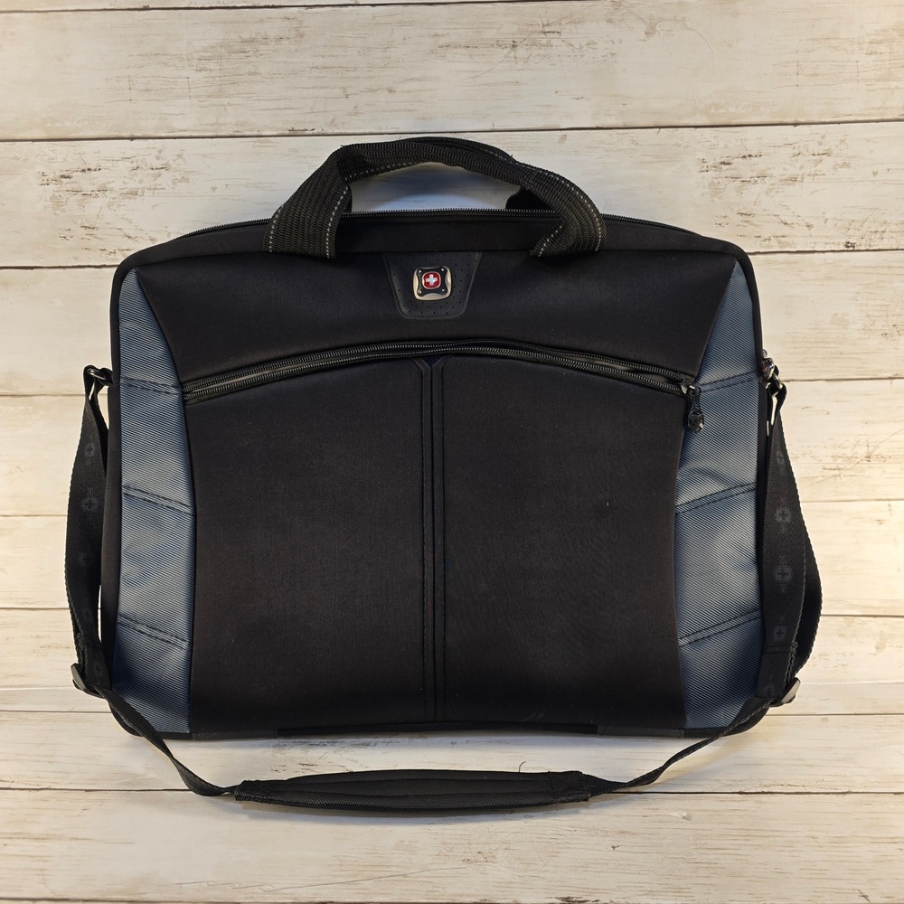 SwissGear Laptop Messenger Bag Black Blue‎ Padded Briefcase Shoulder Travel Bag